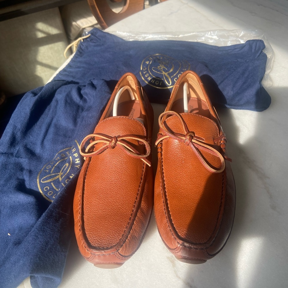 Johnston & Murphy Tan Leather Loafers Damon One Eye Tie (size 8)